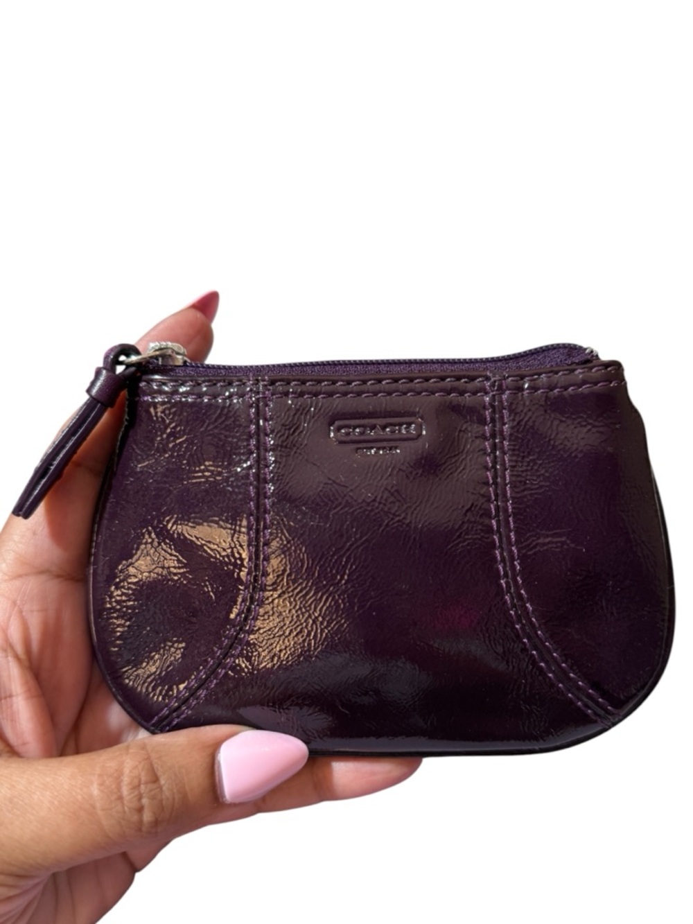 Vintage Coach Eggplant/Deep Purple Patent Leather Mini Coin Purse/Keychain - Picture 6 of 8
